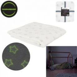 JARDIRICODECO Plaid Phosphorescent Etoile Blanc 120x150cm