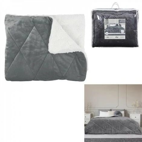 JARDIRICODECO Couvre Lit Flanelle Sherpa Gris 220x240cm 3 JARDIRICODECO Couvre Lit Flanelle Sherpa Gris 220x240cm