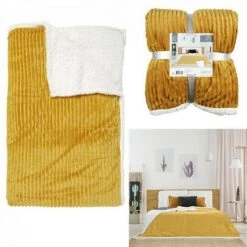 JARDIRICODECO Plaid Flanelle Cotele Sherpa Moutarde 180x220cm