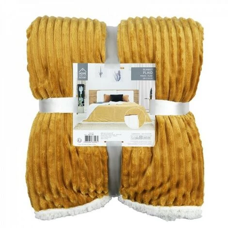 JARDIRICODECO Plaid Flanelle Cotele Sherpa Moutarde 180x220cm 4 JARDIRICODECO Plaid Flanelle Cotele Sherpa Moutarde 180x220cm – Image 2