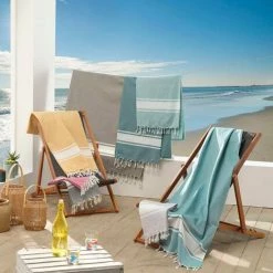 DOUCEUR D'INTÉRIEUR Fouta à Franges 100x200 Cm Filoti Kaki Coton - Vert -Plaid et couverture Soldes 53988419 3