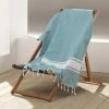 DOUCEUR D'INTÉRIEUR Fouta à Franges 100x200 Cm Filoti Turquoise Coton - Bleu -Plaid et couverture Soldes 53988682 1