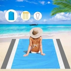210x200cm Tapis De Plage, Tapis De Pique-Nique Portable, Avec 4 Clous De Fixation Et 1 Mousqueton, Adapté à La Plage, Camping, Pique-Nique, Voyage, Randonnée, Parc, Jardin，Starlight