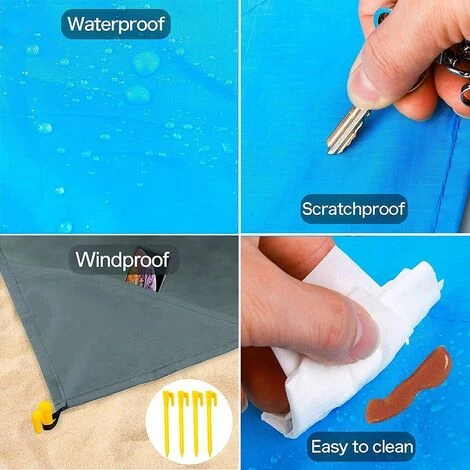 210x200cm Tapis De Plage, Tapis De Pique-Nique Portable, Avec 4 Clous De Fixation Et 1 Mousqueton, Adapté à La Plage, Camping, Pique-Nique, Voyage, Randonnée, Parc, Jardin,Starlight 5 210x200cm Tapis De Plage, Tapis De Pique-Nique Portable, Avec 4 Clous De Fixation Et 1 Mousqueton, Adapté à La Plage, Camping, Pique-Nique, Voyage, Randonnée, Parc, Jardin,Starlight – Image 3