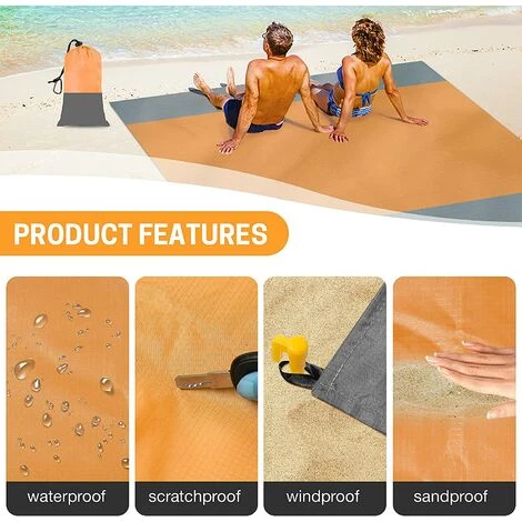 Couverture De Plage, 200×210cm, Imperméable à L'eau, Surdimensionnée Pour 4 à 7 Adultes, Grande Couverture De Pique-nique De Plage, Tapis De Plage Portable Pour Voyage, (jaune-gris),Starlight 5 Couverture De Plage, 200×210cm, Imperméable à L'eau, Surdimensionnée Pour 4 à 7 Adultes, Grande Couverture De Pique-nique De Plage, Tapis De Plage Portable Pour Voyage, (jaune-gris),Starlight – Image 3