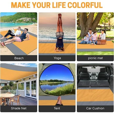 Couverture De Plage, 200×210cm, Imperméable à L'eau, Surdimensionnée Pour 4 à 7 Adultes, Grande Couverture De Pique-nique De Plage, Tapis De Plage Portable Pour Voyage, (jaune-gris),Starlight 7 Couverture De Plage, 200×210cm, Imperméable à L'eau, Surdimensionnée Pour 4 à 7 Adultes, Grande Couverture De Pique-nique De Plage, Tapis De Plage Portable Pour Voyage, (jaune-gris),Starlight – Image 5