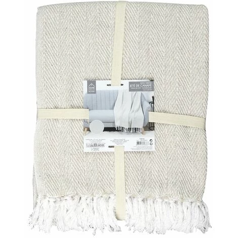 TOILINUX Plaid Jacquard - Longueur 125 Largeur 150 Epaisseur 0,2 Cm - Beige 5 TOILINUX Plaid Jacquard - Longueur 125 Largeur 150 Epaisseur 0,2 Cm - Beige – Image 3