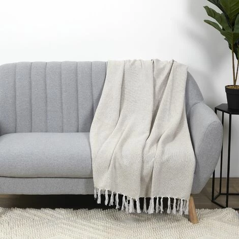 TOILINUX Plaid Jacquard - Longueur 125 Largeur 150 Epaisseur 0,2 Cm - Beige 6 TOILINUX Plaid Jacquard - Longueur 125 Largeur 150 Epaisseur 0,2 Cm - Beige – Image 4