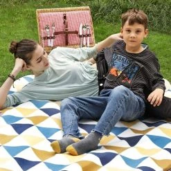 ZHUOXUAN Couverture De Pique-Nique, 200 X 200 Cm, Tapis De Plage, Gand, Pour Camping, Parc, Cour, Surface Imperméable, Pliable, Motif Triangle, Motif Triangle Jaune Et Bleu -Plaid et couverture Soldes 54176556 4