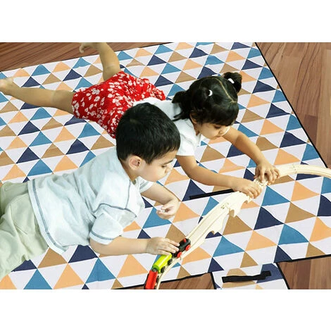 Couverture De Pique-Nique, 200 X 200 Cm, Tapis De Plage, Gand, Pour Camping, Parc, Cour, Surface Imperméable, Pliable, Motif Triangle, Motif Triangle Jaune Et Bleu,Irisfr 7 Couverture De Pique-Nique, 200 X 200 Cm, Tapis De Plage, Gand, Pour Camping, Parc, Cour, Surface Imperméable, Pliable, Motif Triangle, Motif Triangle Jaune Et Bleu,Irisfr – Image 5