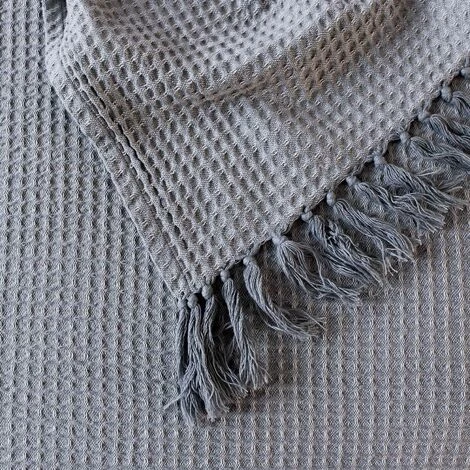 HOMEMAISON Couvre Lit En Coton Recyclé Gaufré Gris Clair 240 X 220 Cm - Gris Clair 4 HOMEMAISON Couvre Lit En Coton Recyclé Gaufré Gris Clair 240 X 220 Cm - Gris Clair – Image 2