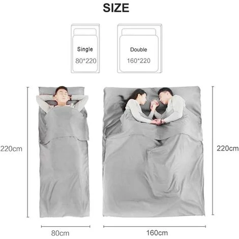 DECKON Sac De Couchage Double Doux Double Drap De Couchage Coton Sac De Couchage Chaud Drap De Voyage Léger Pour Hôtel Voyage En Plein Air Camping (Gris, Double) 4 DECKON Sac De Couchage Double Doux Double Drap De Couchage Coton Sac De Couchage Chaud Drap De Voyage Léger Pour Hôtel Voyage En Plein Air Camping (Gris, Double) – Image 2