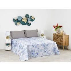 Baroni Home Couette Printemps Microfibre Lits Couvre-lit. Double Quilt D'été 250x250 Cm - Fleurs Bleues