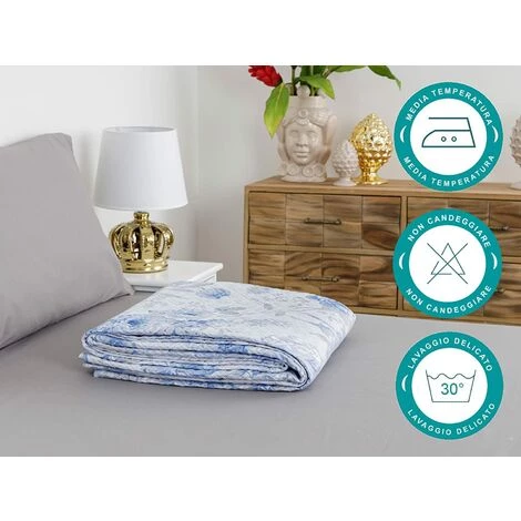 Baroni Home Couette Printemps Microfibre Lits Couvre-lit. Double Quilt D'été 250x250 Cm - Fleurs Bleues 4 Baroni Home Couette Printemps Microfibre Lits Couvre-lit. Double Quilt D'été 250x250 Cm - Fleurs Bleues – Image 2