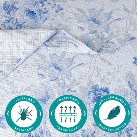 Baroni Home Couette Printemps Microfibre Lits Couvre-lit. Double Quilt D'été 250x250 Cm - Fleurs Bleues 5 Baroni Home Couette Printemps Microfibre Lits Couvre-lit. Double Quilt D'été 250x250 Cm - Fleurs Bleues – Image 3