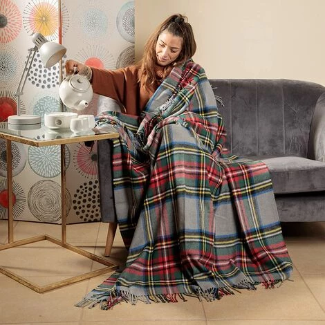 Baroni Home Plaid Dans Le Mélange De Coton. Canapé Gris écossais à Carreaux. Fabriqué En Italie Couverture 130x170 Cm 5 Baroni Home Plaid Dans Le Mélange De Coton. Canapé Gris écossais à Carreaux. Fabriqué En Italie Couverture 130x170 Cm – Image 3