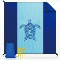 BENOBBY KIDS Couverture De Plage 200 Cm X 210 Cm Anti-sable Grande Couverture De Plage Maison Imperméable Coussin Léger Couverture De Pique-nique Portable En Plein Air Camping Couverture Grande Tortue(bleu)