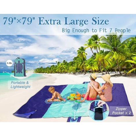 BENOBBY KIDS Couverture De Plage 200 Cm X 210 Cm Anti-sable Grande Couverture De Plage Maison Imperméable Coussin Léger Couverture De Pique-nique Portable En Plein Air Camping Couverture Grande Tortue(bleu) 5 BENOBBY KIDS Couverture De Plage 200 Cm X 210 Cm Anti-sable Grande Couverture De Plage Maison Imperméable Coussin Léger Couverture De Pique-nique Portable En Plein Air Camping Couverture Grande Tortue(bleu) – Image 3