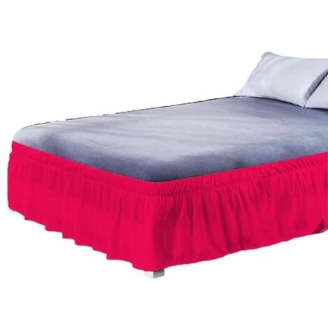 Jupe De Lit Élastique Rose Rouge 150x200x40cm FUIENKO 3 Jupe De Lit Élastique Rose Rouge 150x200x40cm FUIENKO