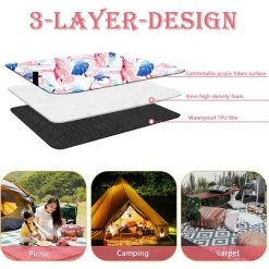ZHUOXUAN Couverture De Pique-Nique 200x150cm, Imperméable Pliable Tapis De Plage Avec Poignée, Portable Lavable Tapis De Pique-Nique Couverture De Plage Pour Camping Voyage, 4 à 6 Personnes (Flamant) -Plaid et couverture Soldes 55313820 3
