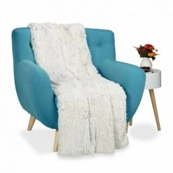 JARDIBRICODECO Plaid Fausse Fourrure Blanc