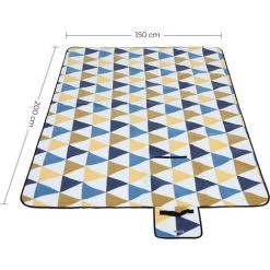 THSINDE Couverture De Pique-Nique, 200 X 150 Cm, Tapis De Plage, Gand, Pour Camping, Parc, Cour, Surface Imperméable, Pliable, Motif Triangle, Motif Triangle Jaune Et Bleu