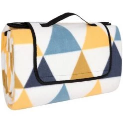 THSINDE Couverture De Pique-Nique, 200 X 200 Cm, Tapis De Plage, Gand, Pour Camping, Parc, Cour, Surface Imperméable, Pliable, Motif Triangle, Motif Triangle Jaune Et Bleu