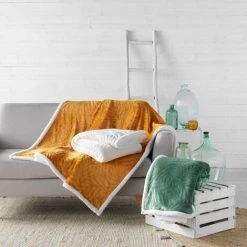 1001KDO POUR LA MAISON Plaid 125x150cm Sherpa Allegra Feuille Naturel -Plaid et couverture Soldes 55497218 3