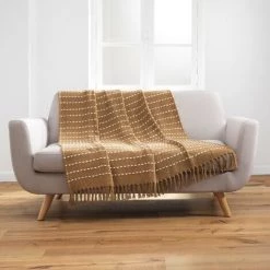 1001KDO POUR LA MAISON Plaid A Franges 125x150cm Cayenne Jaune