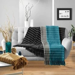1001KDO POUR LA MAISON Plaid A Franges 125x150cm Cayenne Noir -Plaid et couverture Soldes 55497241 3