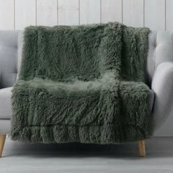 1001KDO POUR LA MAISON Plaid Couverture Imitation Fourrure Marilou Kaki