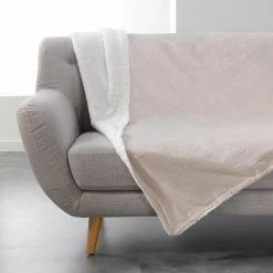 1001KDO POUR LA MAISON Plaid Couverture Velours Sherpa Austral Lin 125 X 150 Cm