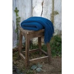 1001KDO POUR LA MAISON Plaid Maille A Franges 125x150cm Sacha Bleu