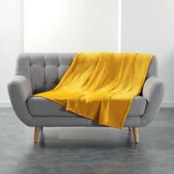 1001KDO POUR LA MAISON Plaid 125x150cm Flanou Jaune
