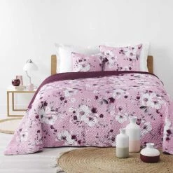 1001KDO POUR LA MAISON Couvre Lit Microfibre Velvet Flowers Rose