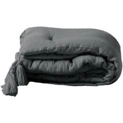 1001KDO POUR LA MAISON Chemin De Lit Gaze De Coton Angeliase Anthracite