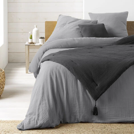 1001KDO POUR LA MAISON Chemin De Lit Gaze De Coton Angeliase Anthracite 4 1001KDO POUR LA MAISON Chemin De Lit Gaze De Coton Angeliase Anthracite – Image 2