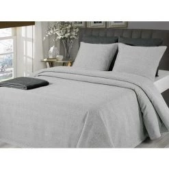 OZAIA Couvre-lit Boutis CHENONCEAU 220x260cm + 2 Taies 60x60cm - Gris Clair - Gris