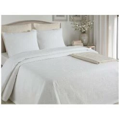 OZAIA Couvre-lit Boutis CHAMBORD 220x260cm + 2 Taies 60x60cm - Blanc - Blanc