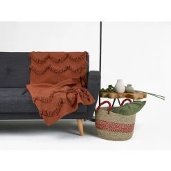 OZAIA Plaid 100% Coton Tissé à Franges BONEL - 125 X 150 Cm - Terracotta - Terracotta