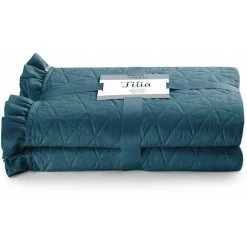 FLHF Couvre-lit à Volants Pétrole 170X210 -Plaid et couverture Soldes 55949315 3