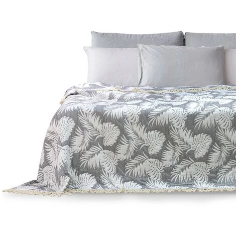 FLHF Couvre-lit Feuilles Tropicales Gris + Blanc 240x260 4 FLHF Couvre-lit Feuilles Tropicales Gris + Blanc 240x260 – Image 2