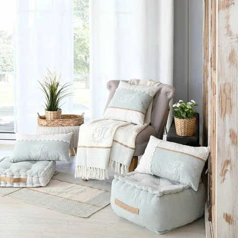 LOVELY CASA Plaid 125x150 Cm Constance Azur Coton - Bleu 6 LOVELY CASA Plaid 125x150 Cm Constance Azur Coton - Bleu – Image 4