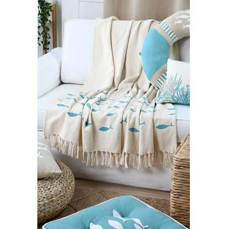 LOVELY CASA Plaid 125x150 Cm Atlantide Naturel Coton - Blanc 6 LOVELY CASA Plaid 125x150 Cm Atlantide Naturel Coton - Blanc – Image 4