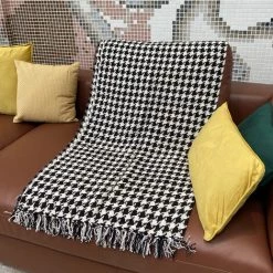 Plaid En Coton Noir à Franges 125 X 150 Cm Motif Graphique - Noir - SILUMEN -Plaid et couverture Soldes 56327502 2