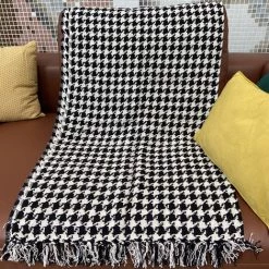 Plaid En Coton Noir à Franges 125 X 150 Cm Motif Graphique - Noir - SILUMEN -Plaid et couverture Soldes 56327502 3