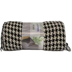 Plaid En Coton Noir à Franges 125 X 150 Cm Motif Graphique - Noir - SILUMEN -Plaid et couverture Soldes 56327502 4