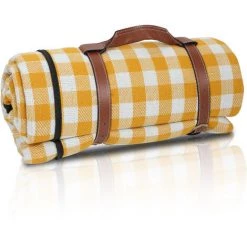 Randaco Couverture De Camping Nappe Pique Nique Imperméable 200x200cm Poignée Isolation Tapis Jaune - Jaune