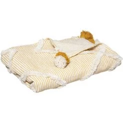 Atmosphera - Jeté De Lit En Coton Ocre Tufté Avec Pompons 130 X 180 Cm - Ocre