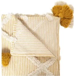 Atmosphera - Jeté De Lit En Coton Ocre Tufté Avec Pompons 130 X 180 Cm - Ocre -Plaid et couverture Soldes 56548866 3